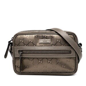 Gucci GG Imprime Shoulder Bag Bron White Brown Nylon Leather
